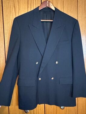 Men's Double-Breasted Navy Blazer pure virgin wool size 40R